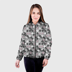 Куртка с капюшоном женская Цветочный серо-розовый узор ретро, цвет: 3D-черный — фото 2