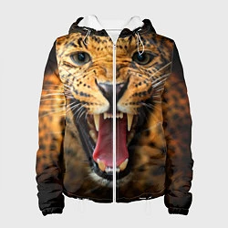 Куртка с капюшоном женская Рык леопарда, цвет: 3D-белый