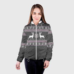 Куртка с капюшоном женская Узор с оленями, цвет: 3D-белый — фото 2
