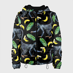 Куртка с капюшоном женская Обезьянки и бананы, цвет: 3D-черный