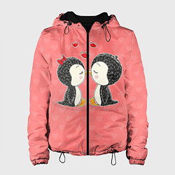 Куртка с капюшоном женская Влюбленные пингвины, цвет: 3D-черный
