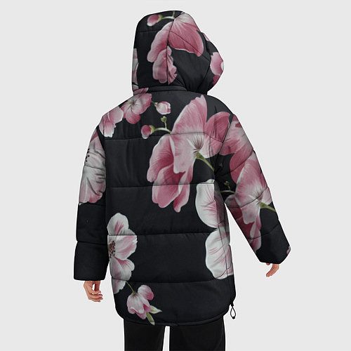 Женская зимняя куртка Цветы на черном фоне / 3D-Светло-серый – фото 4