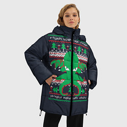 Куртка зимняя женская Новогодний свитер Ктулху, цвет: 3D-светло-серый — фото 2