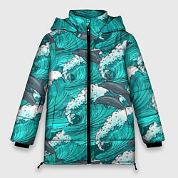 Куртка зимняя женская Лазурные дельфины, цвет: 3D-красный
