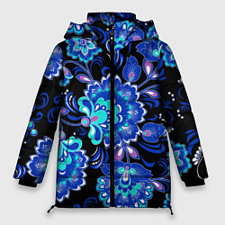 Куртка зимняя женская Синяя хохлома, цвет: 3D-черный