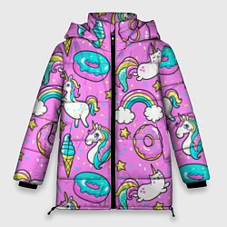 Куртка зимняя женская Сказочные единороги, цвет: 3D-черный