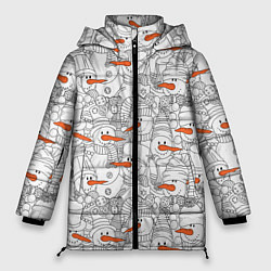Куртка зимняя женская Зимние снеговики, цвет: 3D-красный