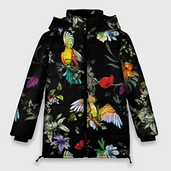 Куртка зимняя женская Попугаи, цвет: 3D-черный