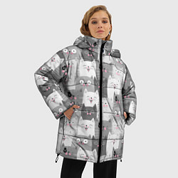 Куртка зимняя женская Эмоции котов, цвет: 3D-светло-серый — фото 2