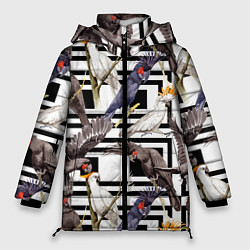Куртка зимняя женская Попугаи Какаду, цвет: 3D-черный