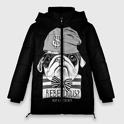 Куртка зимняя женская Мопс бандит, цвет: 3D-черный