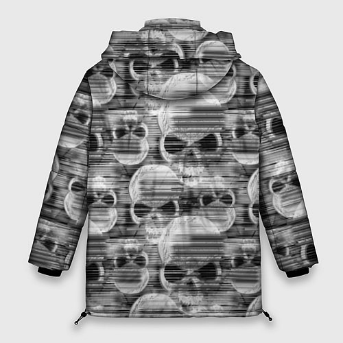 Женская зимняя куртка Серые черепа - растр / 3D-Черный – фото 2