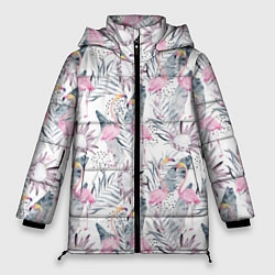 Куртка зимняя женская Тропические фламинго, цвет: 3D-красный