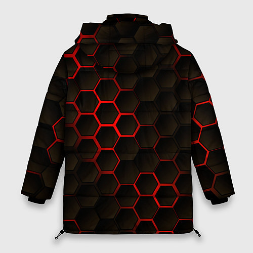 Женская зимняя куртка Соты объемные с красным свечением / 3D-Черный – фото 2
