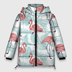 Женская зимняя куртка Узор фламинго и тропических растений
