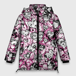 Куртка зимняя женская Ahegao валентинки, цвет: 3D-черный