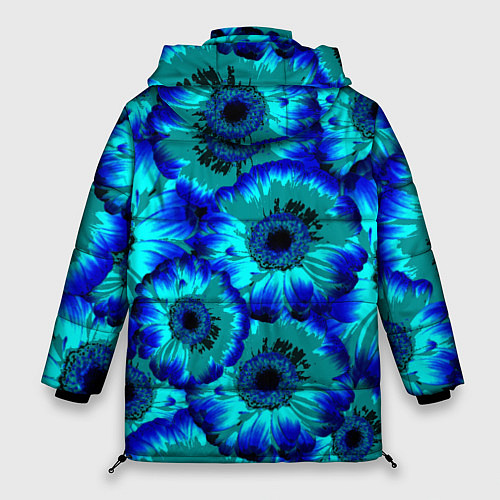 Женская зимняя куртка Голубые хризантемы / 3D-Черный – фото 2