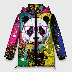 Куртка зимняя женская Панда хипстер в брызгах краски, цвет: 3D-красный