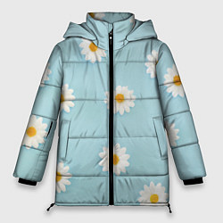 Куртка зимняя женская Узор с ромашками, цвет: 3D-светло-серый