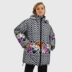 Куртка зимняя женская Тропически цветы с орнаментом, цвет: 3D-черный — фото 2