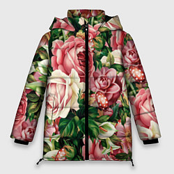 Куртка зимняя женская ЦВЕТЫ, цвет: 3D-черный