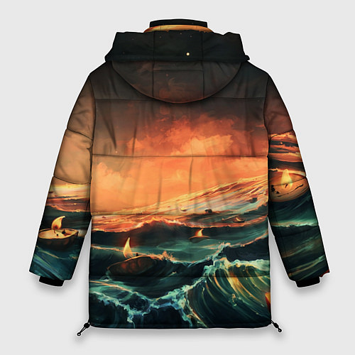 Женская зимняя куртка Фэнтези море корабли закат / 3D-Черный – фото 2
