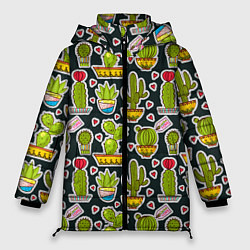 Куртка зимняя женская Кактусы, цвет: 3D-черный