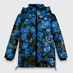Куртка зимняя женская Поле синих цветов фиалки лето, цвет: 3D-черный