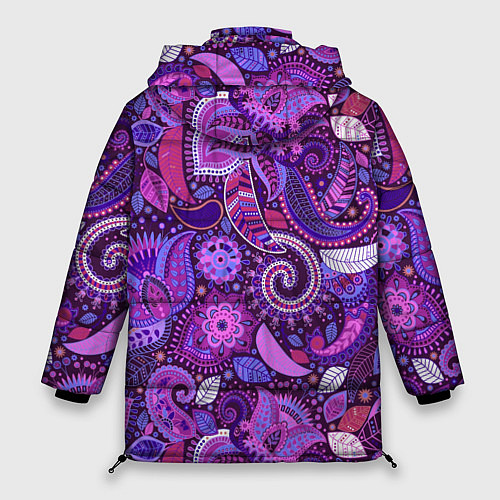 Женская зимняя куртка Фиолетовый этнический дудлинг / 3D-Черный – фото 2