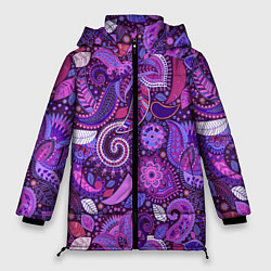Куртка зимняя женская Фиолетовый этнический дудлинг, цвет: 3D-красный