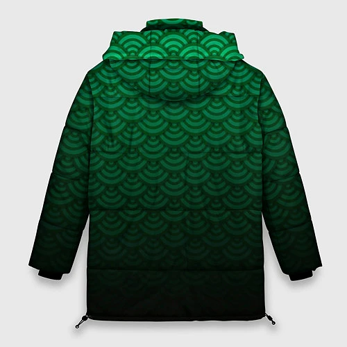 Женская зимняя куртка Узор зеленая чешуя дракон / 3D-Черный – фото 2