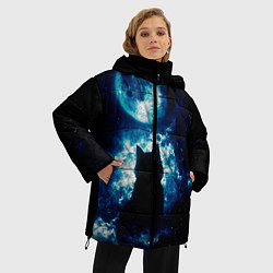 Куртка зимняя женская Кот силуэт луна ночь звезды, цвет: 3D-черный — фото 2
