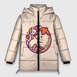 Куртка зимняя женская Ёжик листья милый рисунок, цвет: 3D-черный