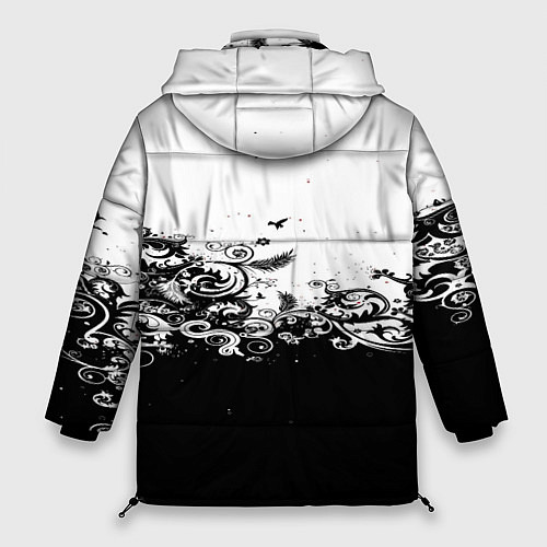 Женская зимняя куртка Узоры линии черный белый чб / 3D-Черный – фото 2
