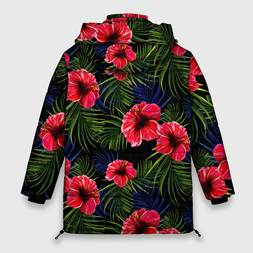 Женская зимняя куртка Тропические цветы и листья / 3D-Черный – фото 2