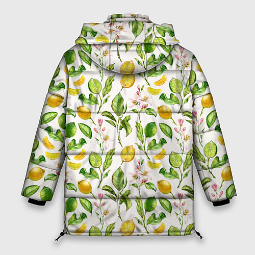 Женская зимняя куртка Летний узор лимон ветки листья / 3D-Черный – фото 2
