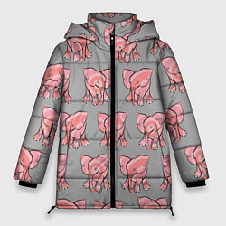 Куртка зимняя женская РОЗОВЫЕ СЛОНИКИ ПАТТЕРН, цвет: 3D-красный