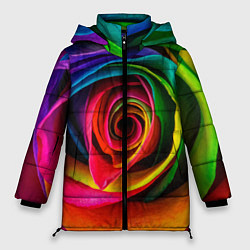 Куртка зимняя женская Роза, лепестки, разноцветный,, цвет: 3D-черный