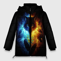 Куртка зимняя женская Волки в огне, цвет: 3D-красный