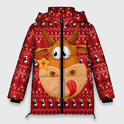 Куртка зимняя женская Милый новогодний бык, цвет: 3D-черный