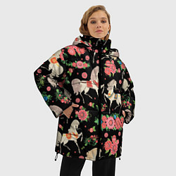 Куртка зимняя женская Лошади и цветы, цвет: 3D-черный — фото 2