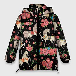 Куртка зимняя женская Лошади и цветы, цвет: 3D-светло-серый