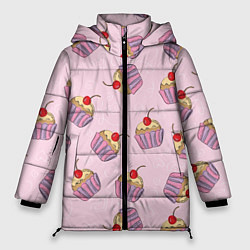 Куртка зимняя женская Капкейки на розовом, цвет: 3D-черный