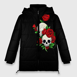Куртка зимняя женская Roses Skulls, цвет: 3D-черный