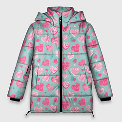 Куртка зимняя женская Сердечки в разных стилях, цвет: 3D-черный