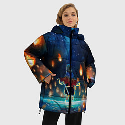 Куртка зимняя женская Ренгоку Кёджуро Клинок демонов, цвет: 3D-черный — фото 2