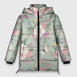 Куртка зимняя женская Бабочки в цветах, цвет: 3D-светло-серый