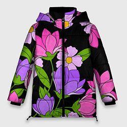 Куртка зимняя женская Ночные цветы, цвет: 3D-красный