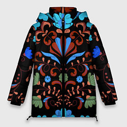 Куртка зимняя женская РОСПИСЬ ЦВЕТАМИ, цвет: 3D-черный
