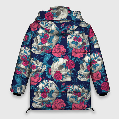 Женская зимняя куртка Реалистичные черепа с розами / 3D-Черный – фото 2